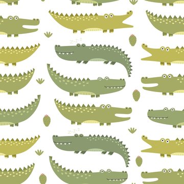 Cute crocodiles seamless pattern
