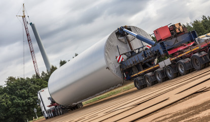 wind turbine construction element on a truck