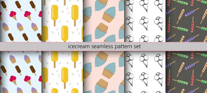 Icecream seamless pattern set