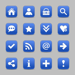 Blue satin icon web button with white basic sign