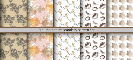 Autumn nature seamless pattern set