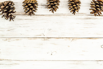 Pine cones on wood