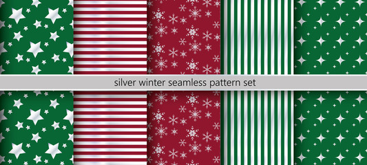 silver winter seamless pattern set