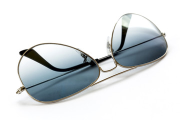Blue aviator sunglasses on white