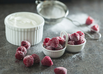 Frozen raspberry with sour cream