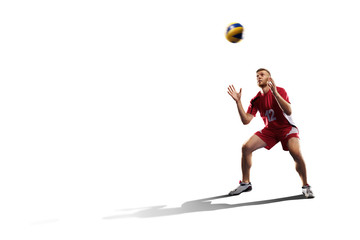 Professional valleyball player isolated on white