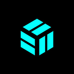 geometry minimal logo concept, blue cube vector icon template