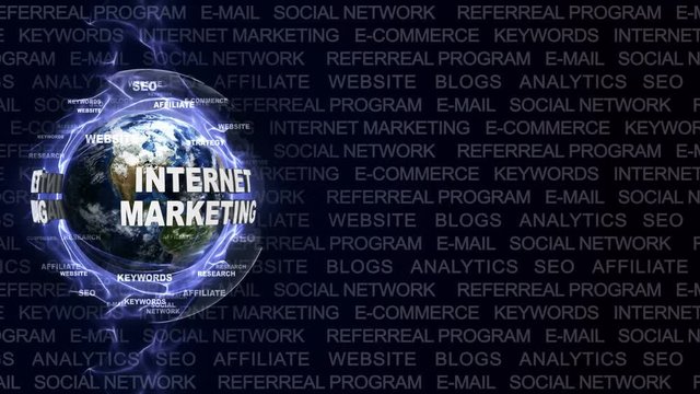 INTERNET MARKETING Text Animation and Earth, with Keywords, Loop, 4k
