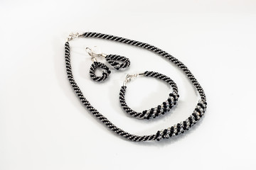 Elegant jewellery set isolated on a white background.