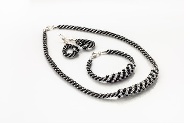Elegant jewellery set isolated on a white background.