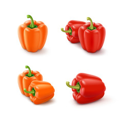 Set of Colored Orange and Red Sweet Bulgarian Bell Peppers