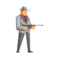 Vintage Style Mafioso With Machine Gun