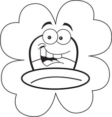 Black and white illustration of a smiling derby hat.