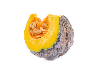 Slice of pumpkin on white background