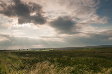 Crepuscular rays above Blubberhouses Moor, West Yorkshire.