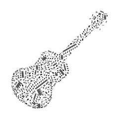 Guitar silhouette made up from music notes on white