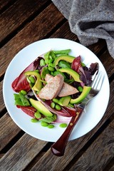 Homemade grilled tuna salad, top view