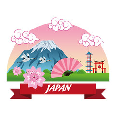 fan female crane building arch mountain japan culture landmark asia famous icon. Colorful design. Vector illustration