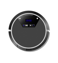 Robot vacuum cleaner with a touch screen. view from above.