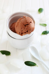homemade chocolate ice cream in a white cup
