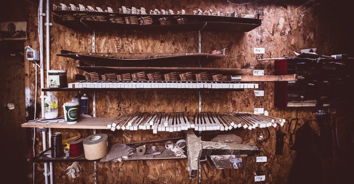 Piano parts in workshop
