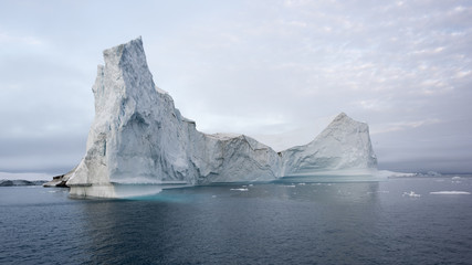 Huge and beautiful icebergs on arctic ocean in Greenland