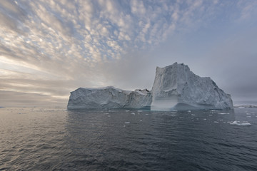 Huge and beautiful icebergs on arctic ocean in Greenland