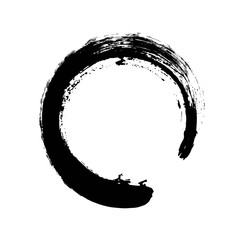 Hand drawn circle shape. Circular label, logo design element, frame. Brush abstract wave. Black enso zen symbol. Vector illustration. Place for text. - obrazy, fototapety, plakaty