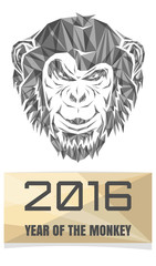 2016 Chinese New Year of the Monkey. Monkey composed of polygon triangles. Stock Vector Monkey. Christmas greeting card with a monkey