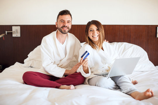 Hispanic couple doing some online shopping