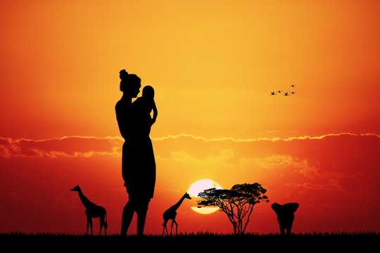 African woman at sunset