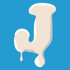 J letter isolated on baby blue background. Milky J letter vector illustration