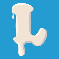 L letter isolated on baby blue background. Milky L letter vector illustration