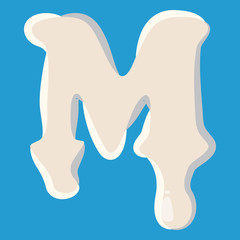 M letter isolated on baby blue background. Milky M letter vector illustration