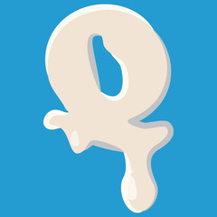 Q letter isolated on baby blue background. Milky Q letter vector illustration