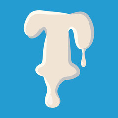 T letter isolated on baby blue background. Milky T letter vector illustration