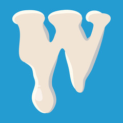 W letter isolated on baby blue background. Milky W letter vector illustration