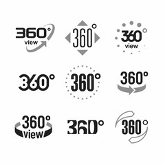 360 degrees view sign, icons set