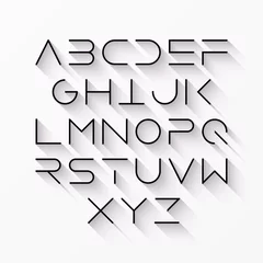 Fotobehang Thin line style, linear uppercase modern font with long shadow, typeface, minimalist style. Latin alphabet letters © piai