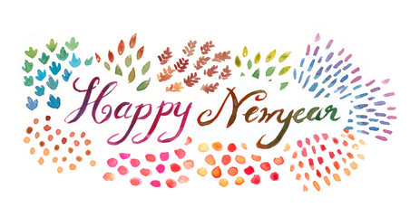 watercolor happy new year typography illustration