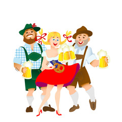 bavarian men and woman with a big glass of beer