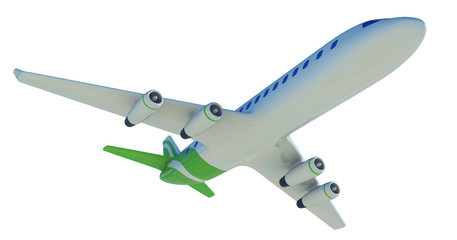 Fototapeta na wymiar White Four-engine Airplane, White Aeroplane Isolated On White Background, Plane - 3d Model, Plane Concept - 3d Rendering