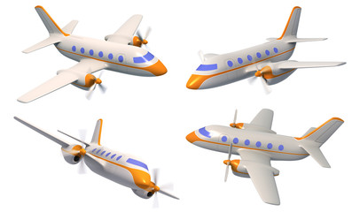Plane Set, White Airplane Isolated On White Background, Plane 3d Model, Plane Concept - 3d Rendering,Two-engine Airplane