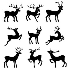 Nine black deer silhouettes