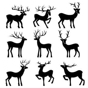 Nine black deer silhouettes