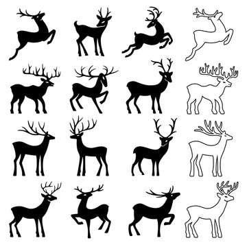 Black outlined deer set