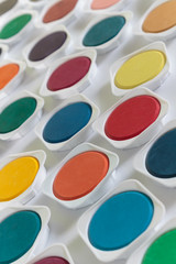 Watercolor palette on white background .