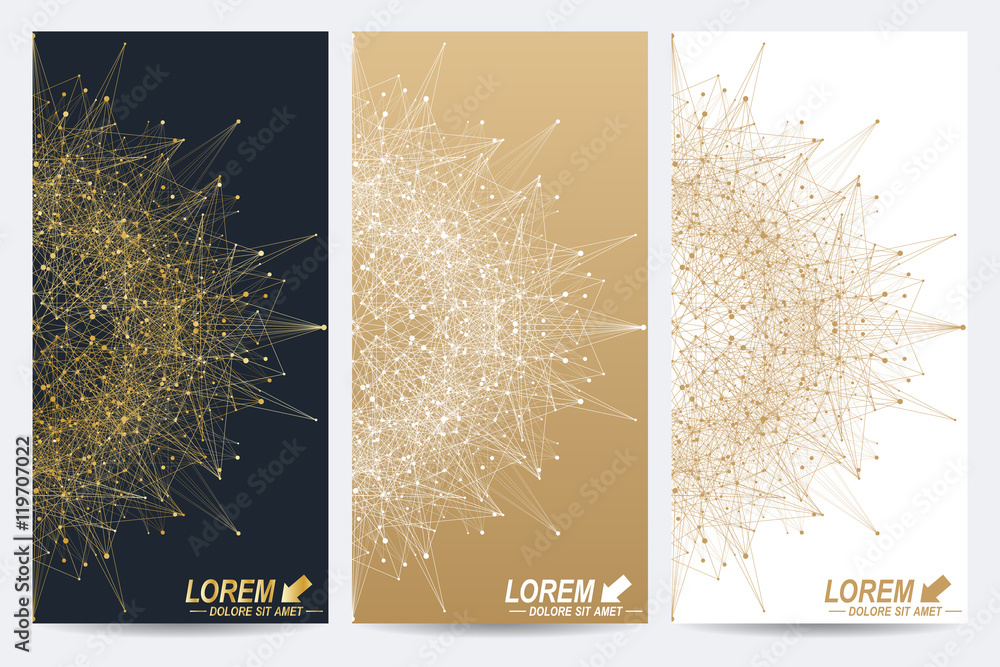 Aufkleber modern set of vector flyers. geometric abstract presentation with golden mandala. molecule and commu