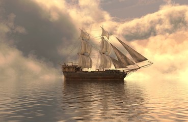 3D Illustration Sailboat On The Sea