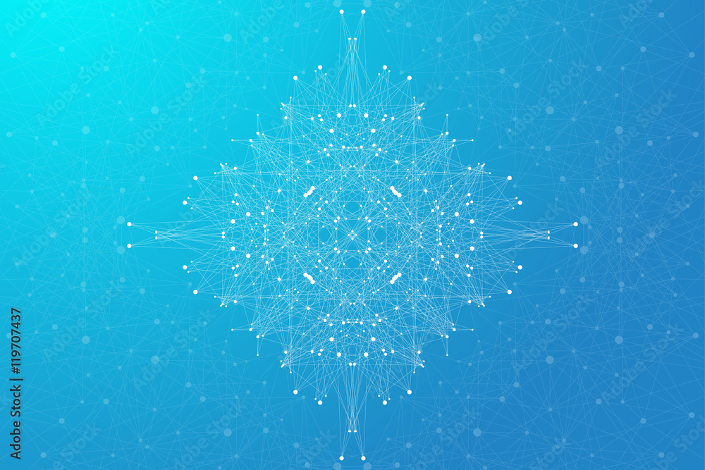 Poster Geometric abstract connected line with dots. Big data visualization. Molecule and communication background. Social network information. Modern technology concept. Vector illustration.